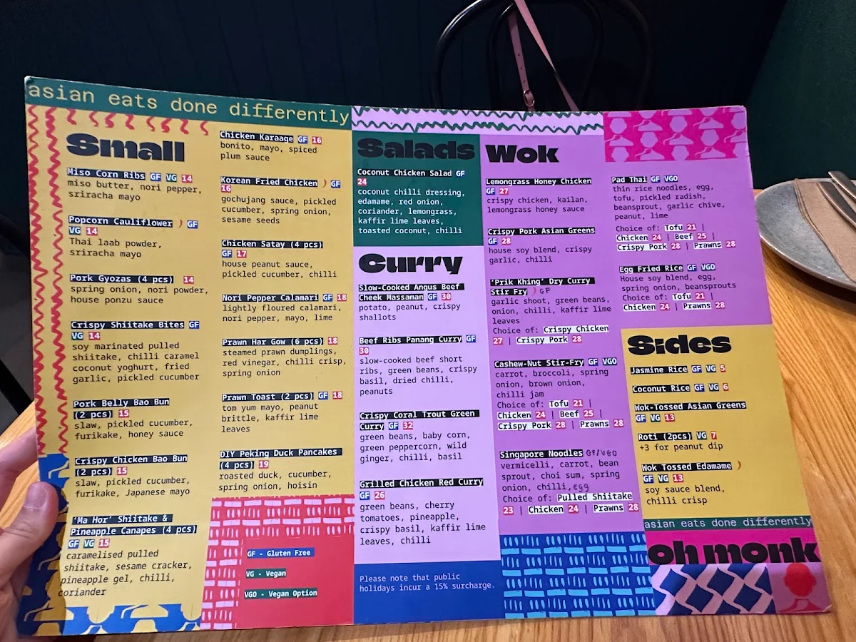Menu, Oh Monk Asian (Tarragindi)