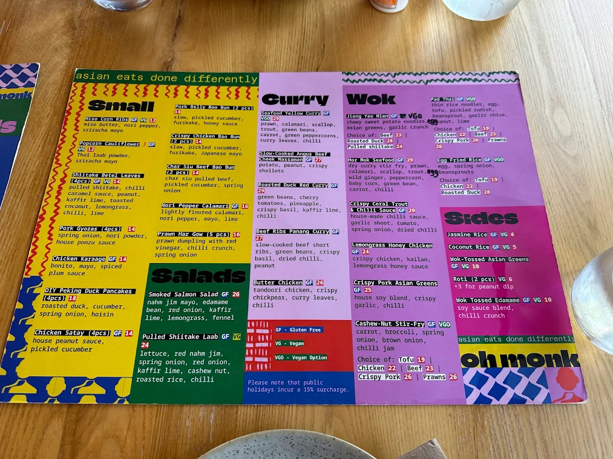 Menu, Oh Monk Asian (Tarragindi)