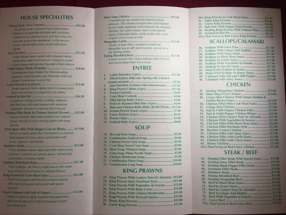 Menu, Golden Rose Restaurant