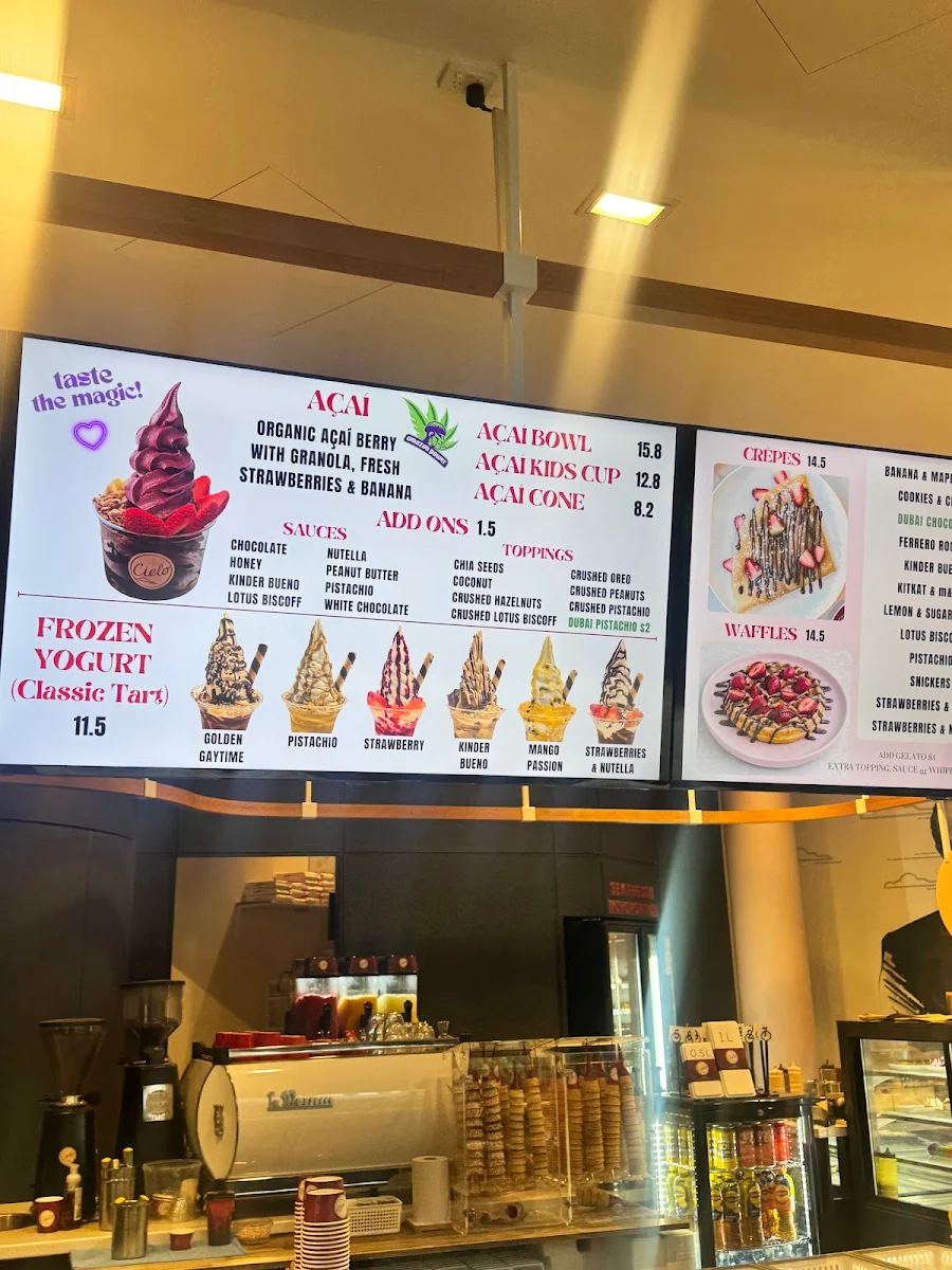 Menu, Cielo Gelateria - Mill Park