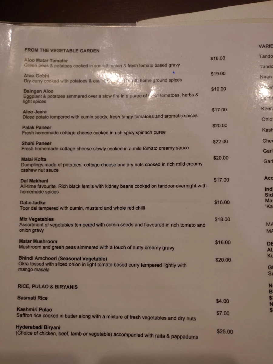 Menu, Surjit's Indian Restaurant & Catering