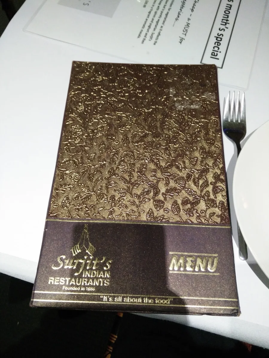 Menu, Surjit's Indian Restaurant & Catering