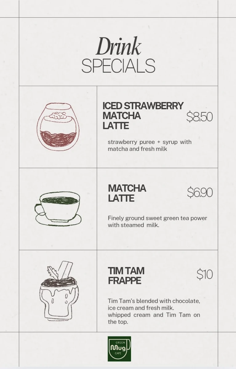 Menu, Green Mug Cafe