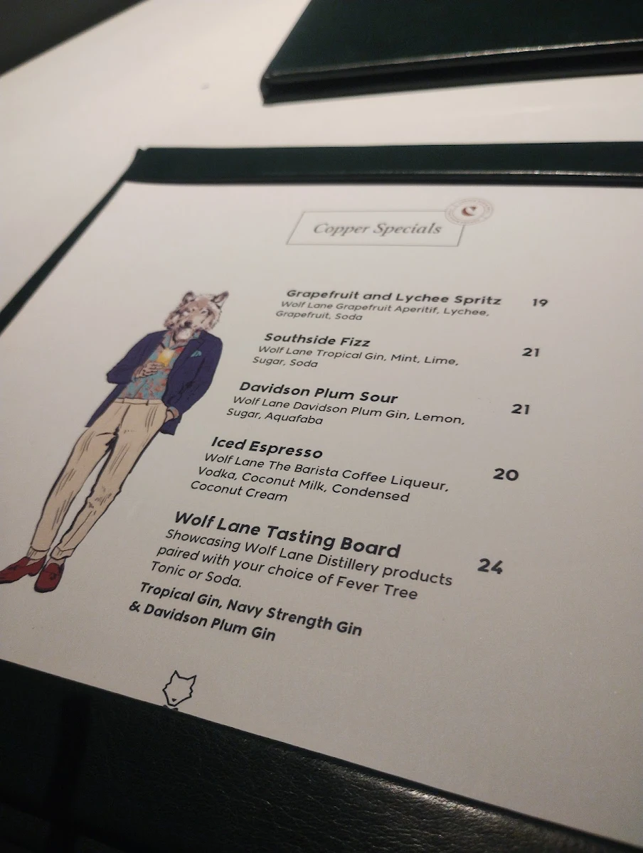 Menu, Copper Bar & Grill Townsville