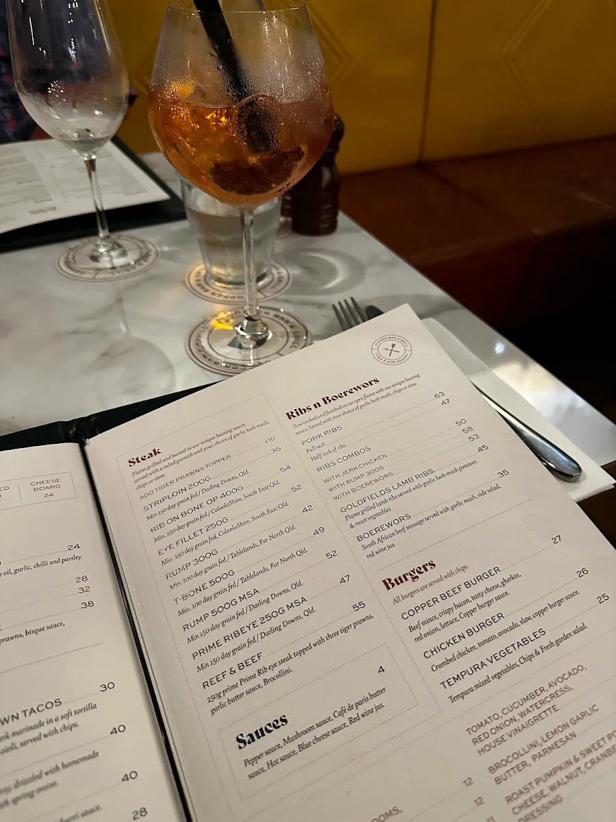 Menu, Copper Bar & Grill Townsville