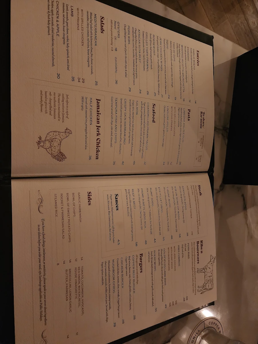 Menu, Copper Bar & Grill Townsville