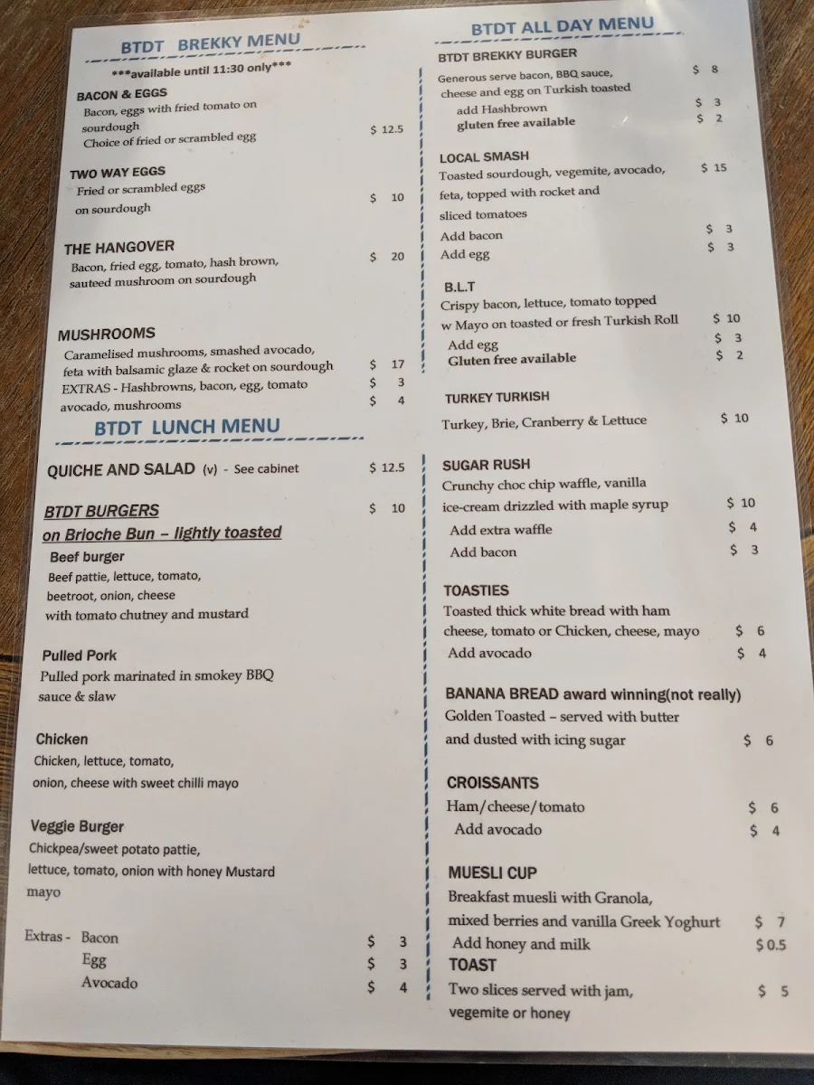 Menu, Bean There Done That Espresso Bar