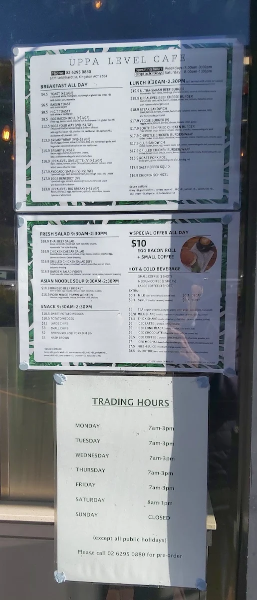 Menu, Uppa Level Cafe