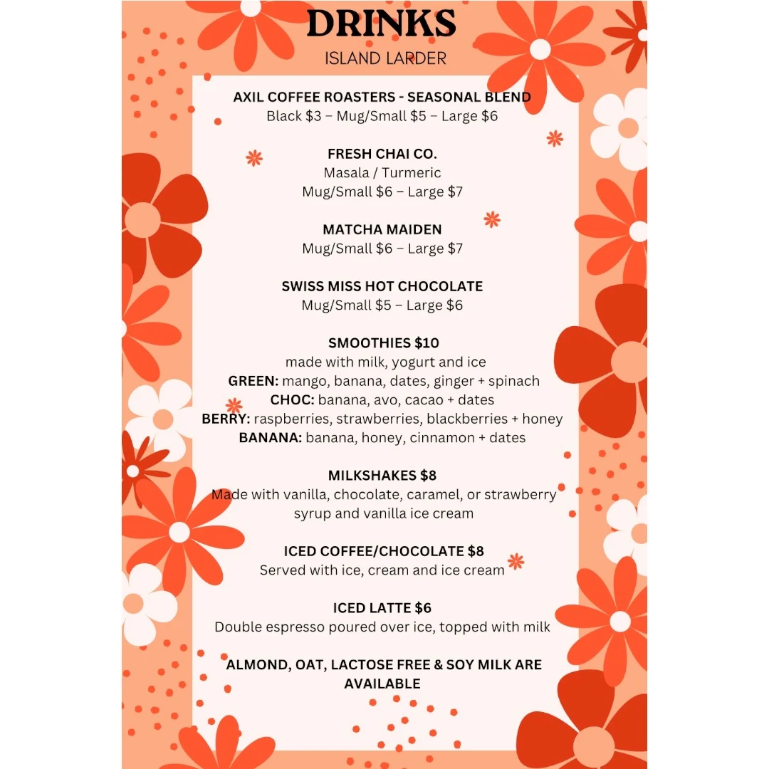 Menu, Island Larder
