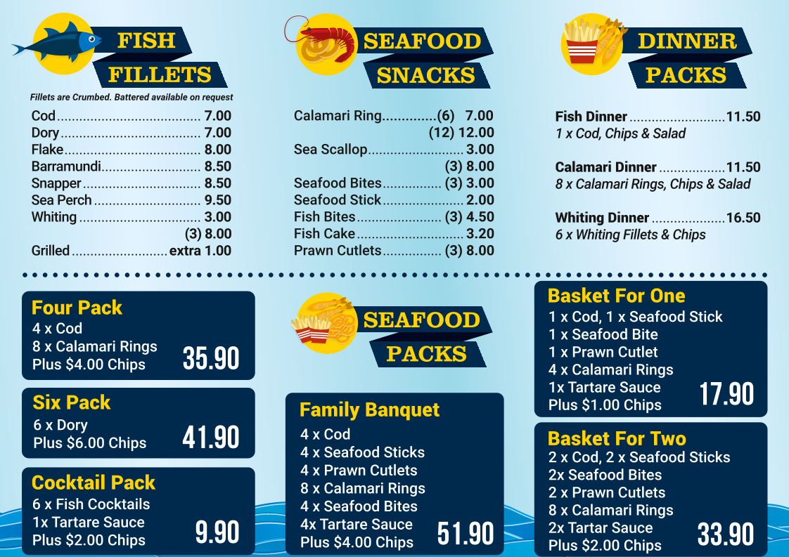 Menu, Parkinson Plaza Seafoods