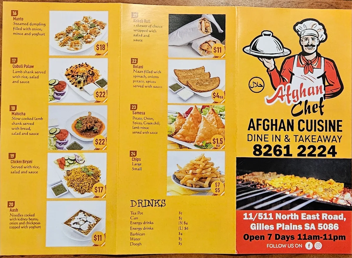 Menu, Afghan Chef 🏻‍