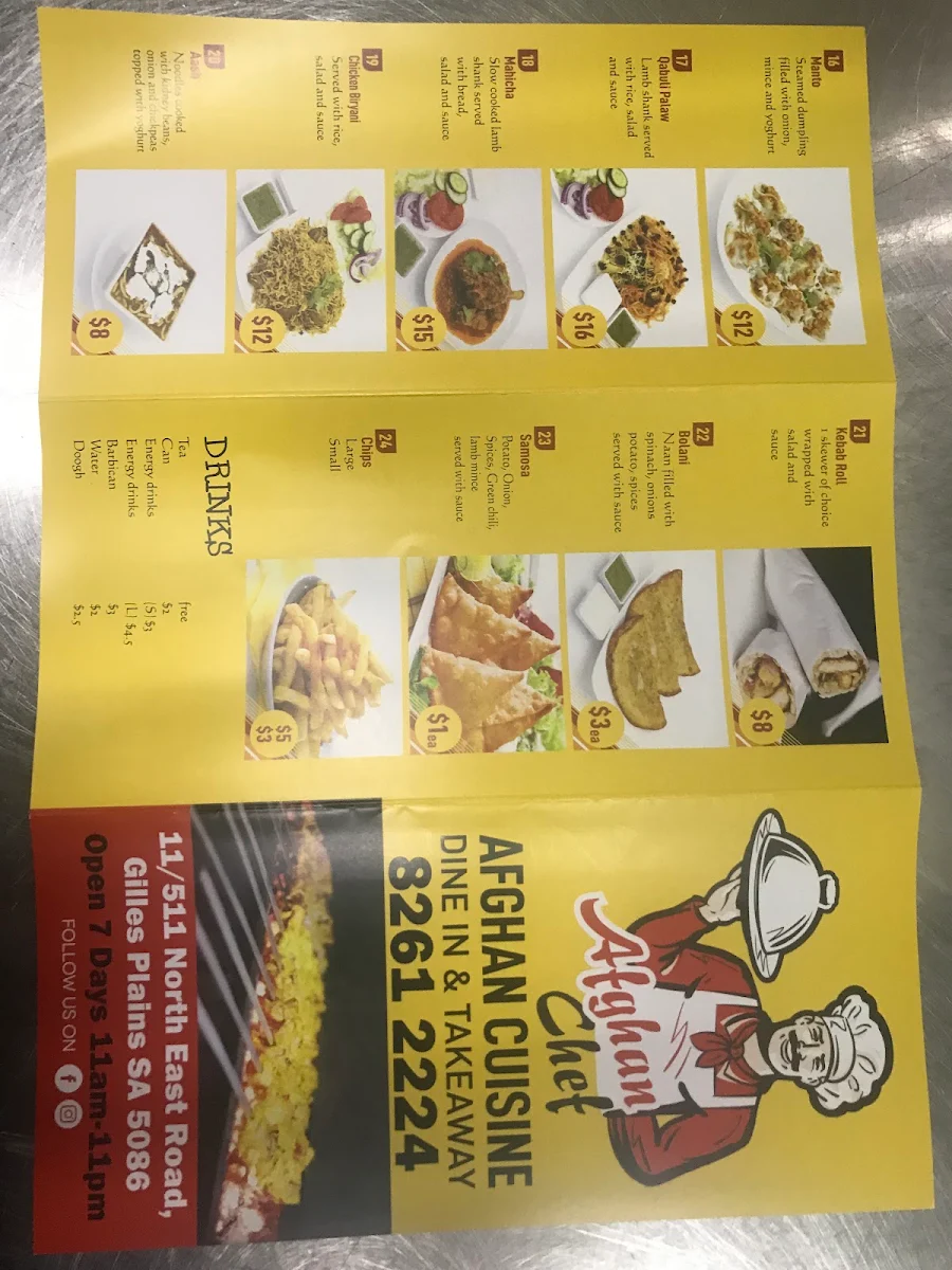 Menu, Afghan Chef 🏻‍