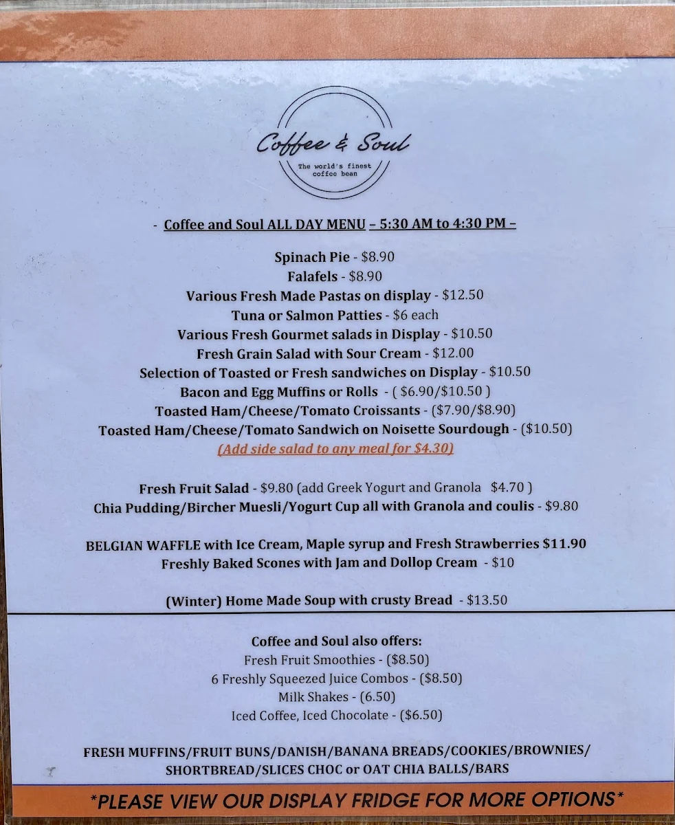 Menu, Coffee & Soul