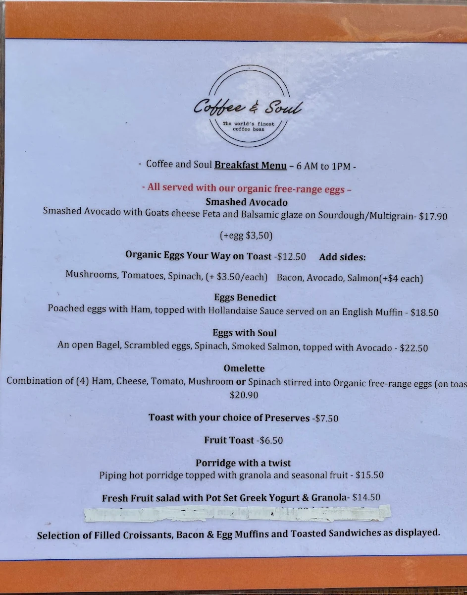 Menu, Coffee & Soul