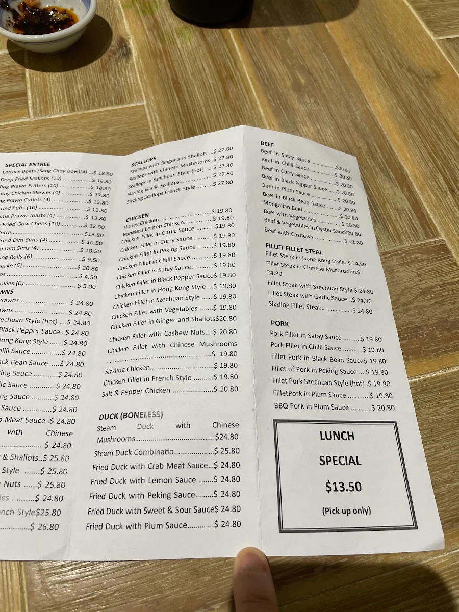 Menu, Round Corner Chinese Restaurant