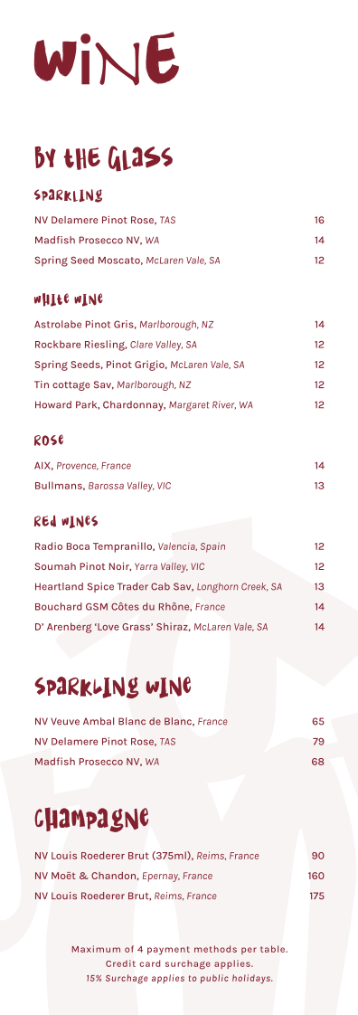 Menu, Funky Wok