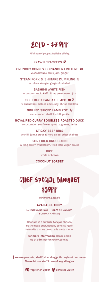 Menu, Funky Wok