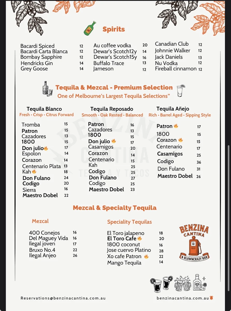 Menu, Benzina Cantina