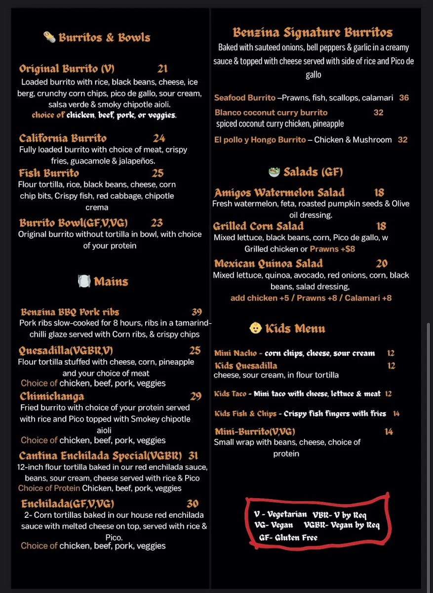 Menu, Benzina Cantina
