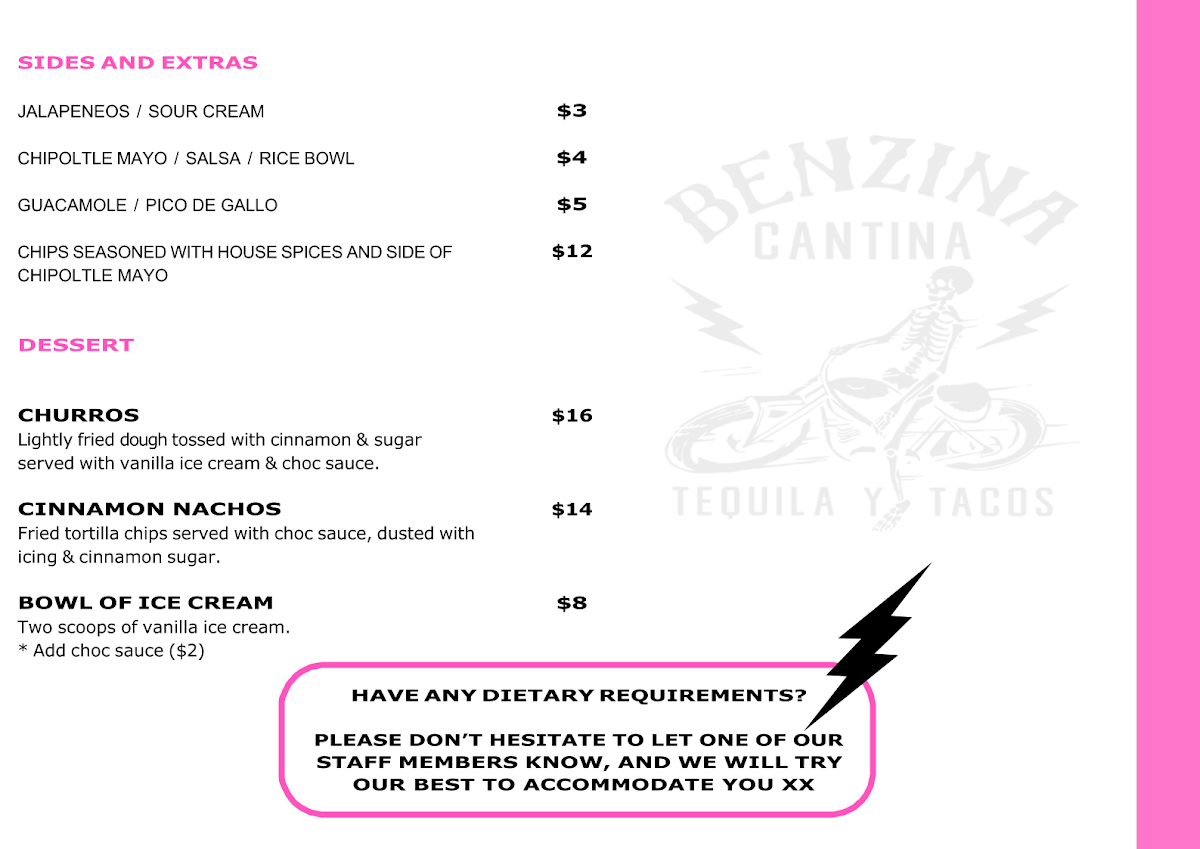 Menu, Benzina Cantina