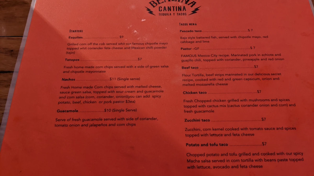 Menu, Benzina Cantina