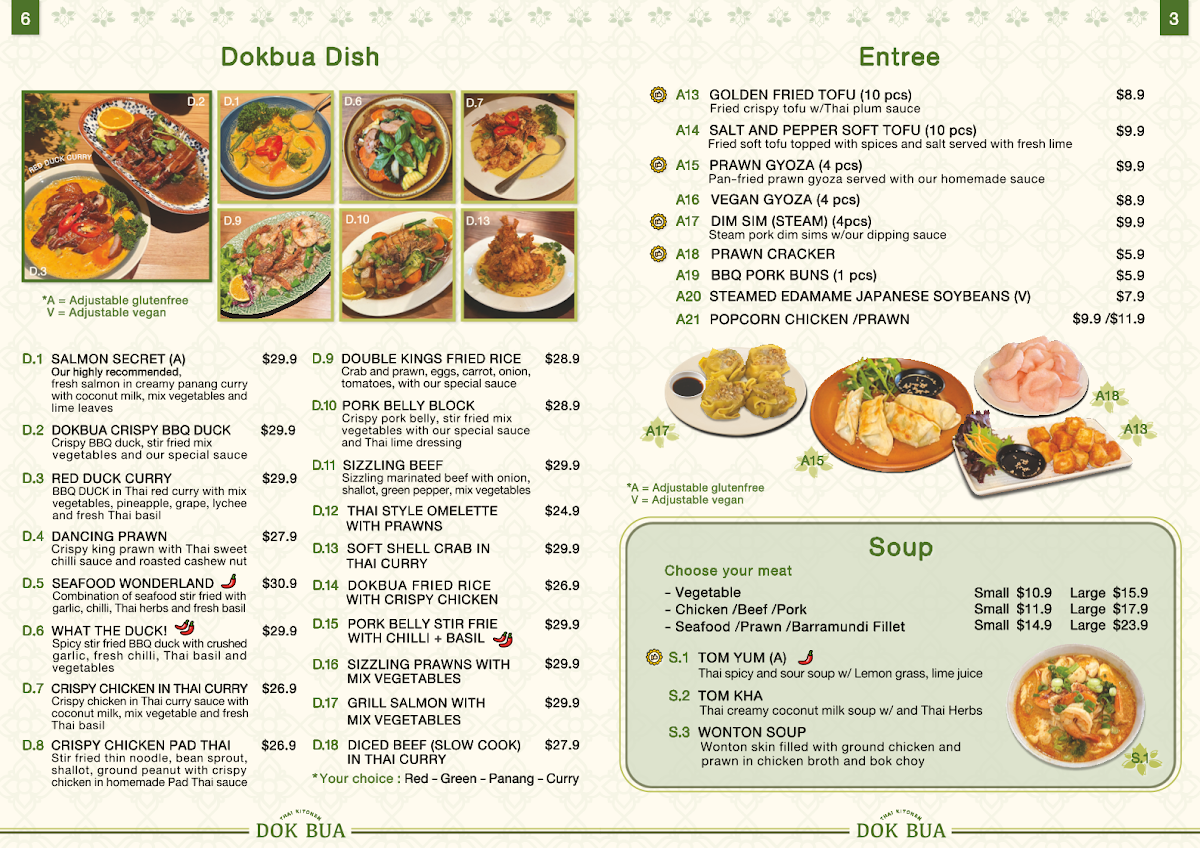 Menu, Dok Bua Thai Kitchen