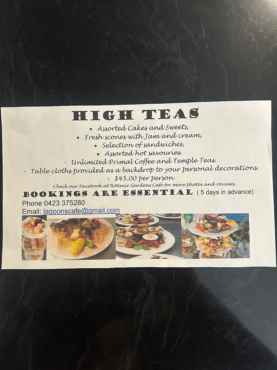Menu, Botanic Gardens Cafe