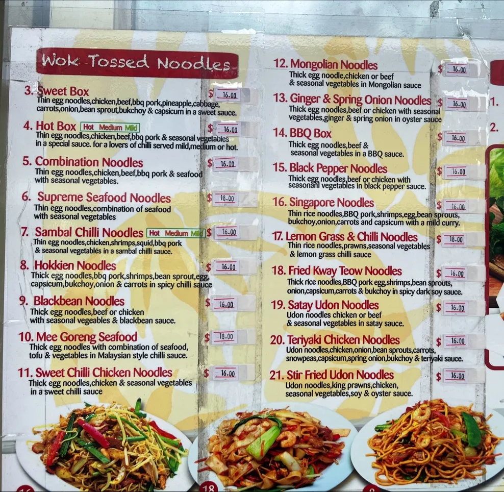 Menu, Chef's Noodle Hornsby