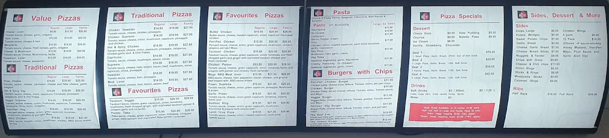 Menu, Pizza 365