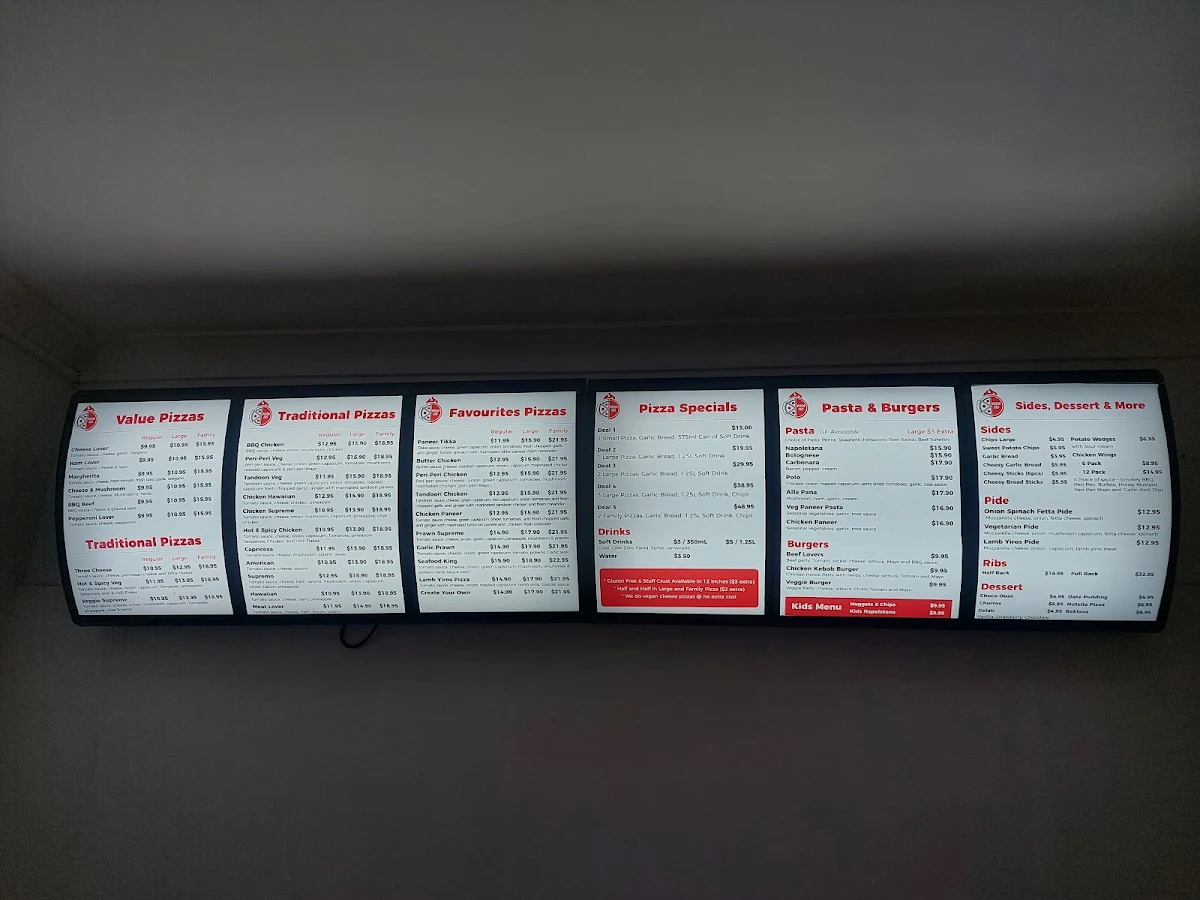 Menu, Pizza 365