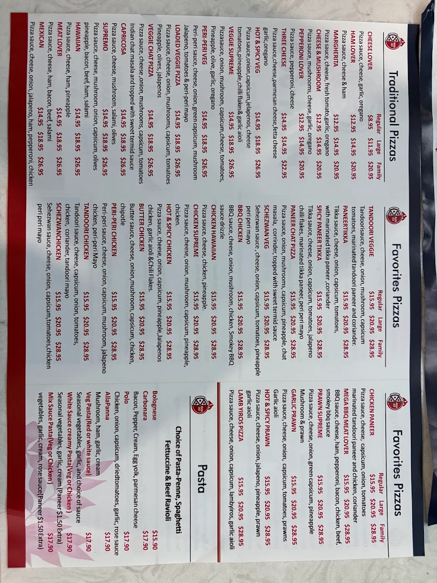 Menu, Pizza 365