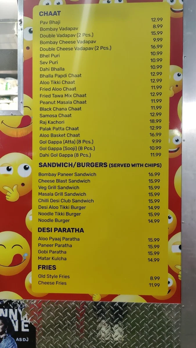 Menu, AGRA CHAAT HOUSE