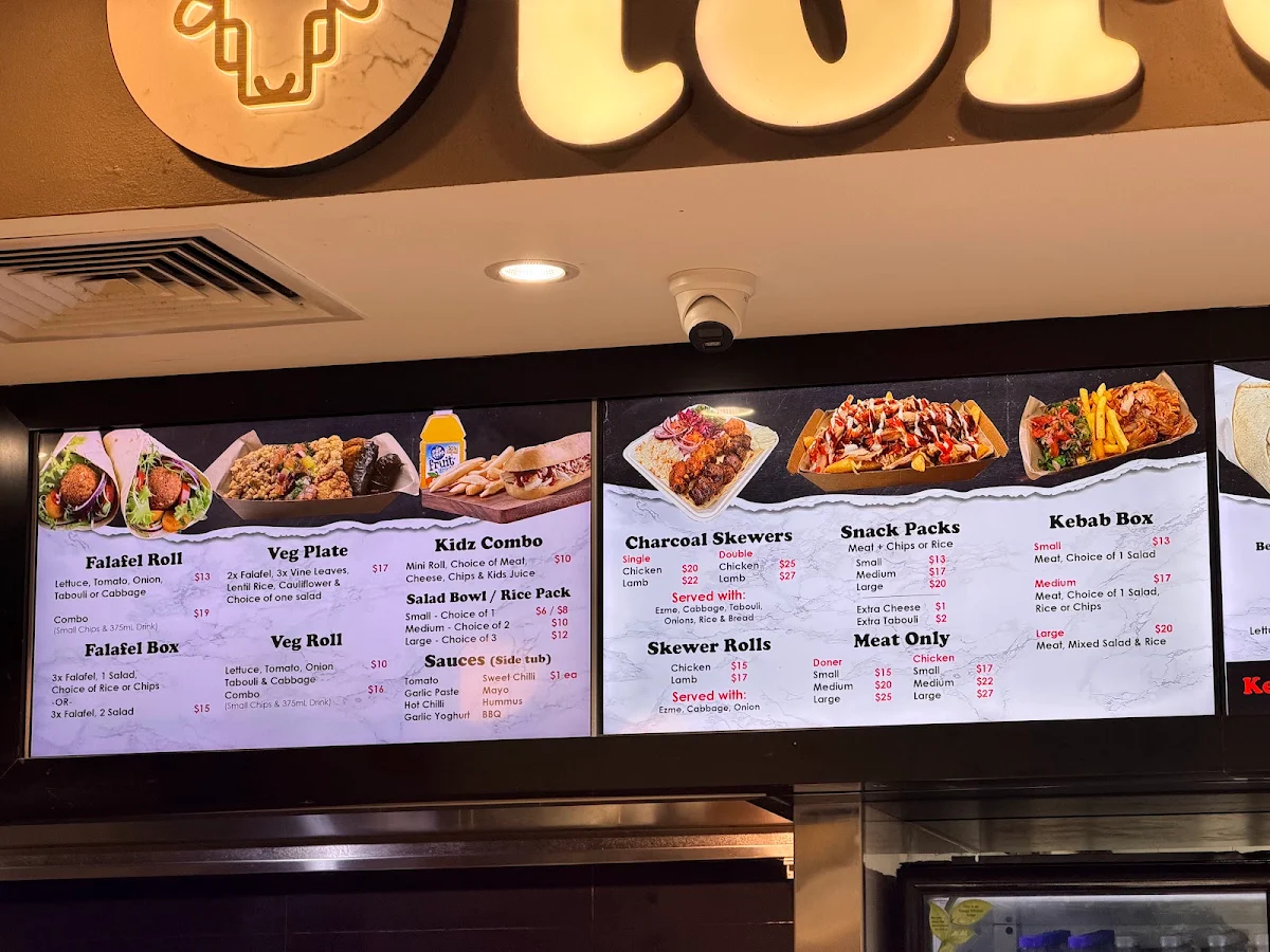 Menu, Toros Kebab & Gozleme