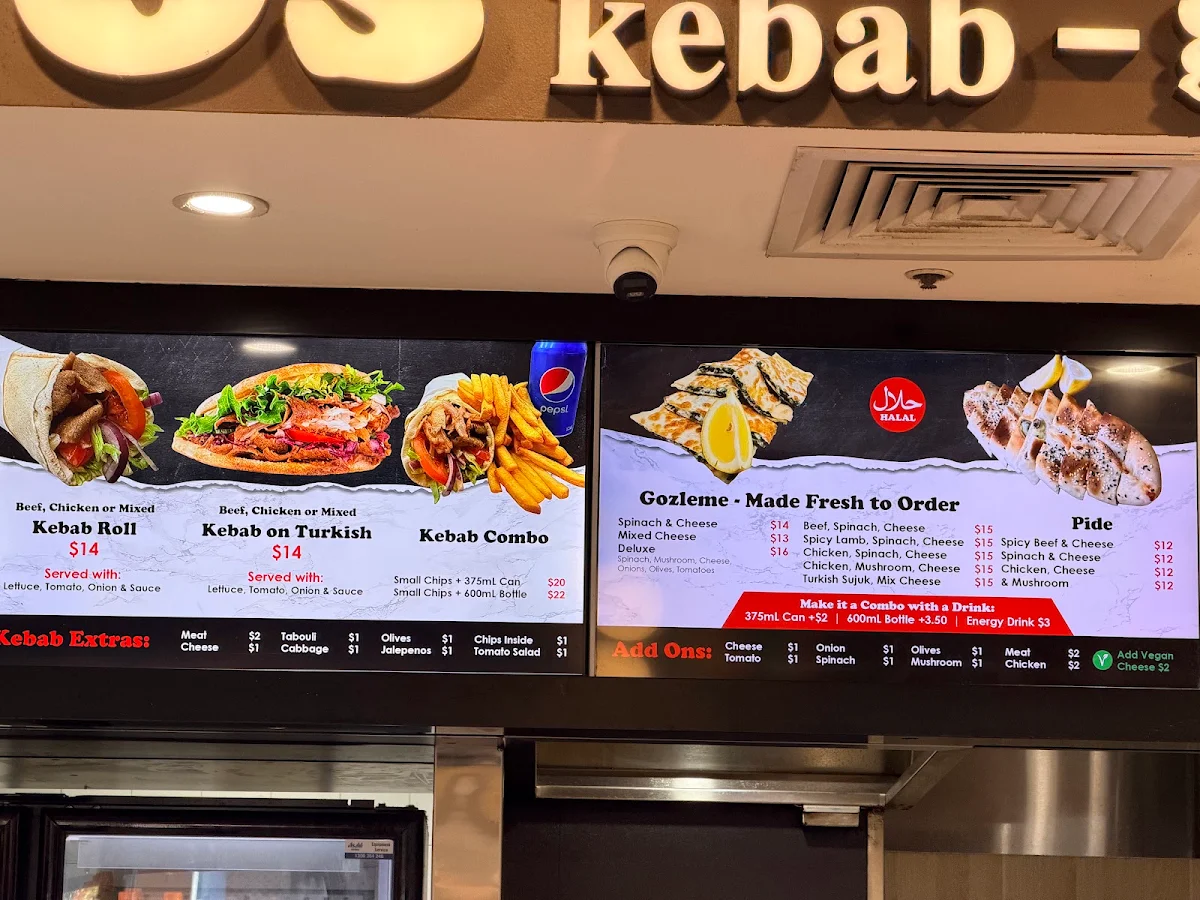 Menu, Toros Kebab & Gozleme