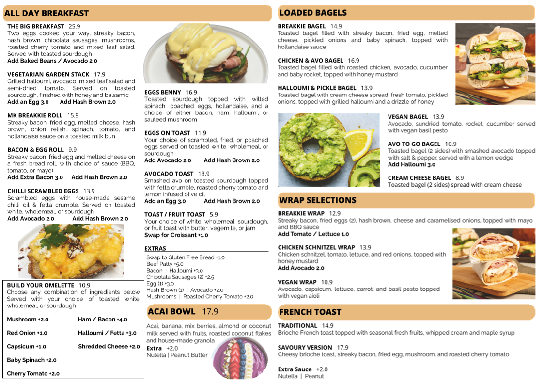 Menu, MK Coffee House