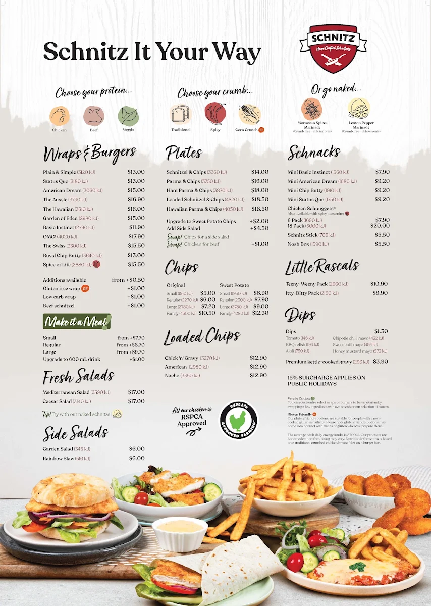 Menu, Schnitz Warragul