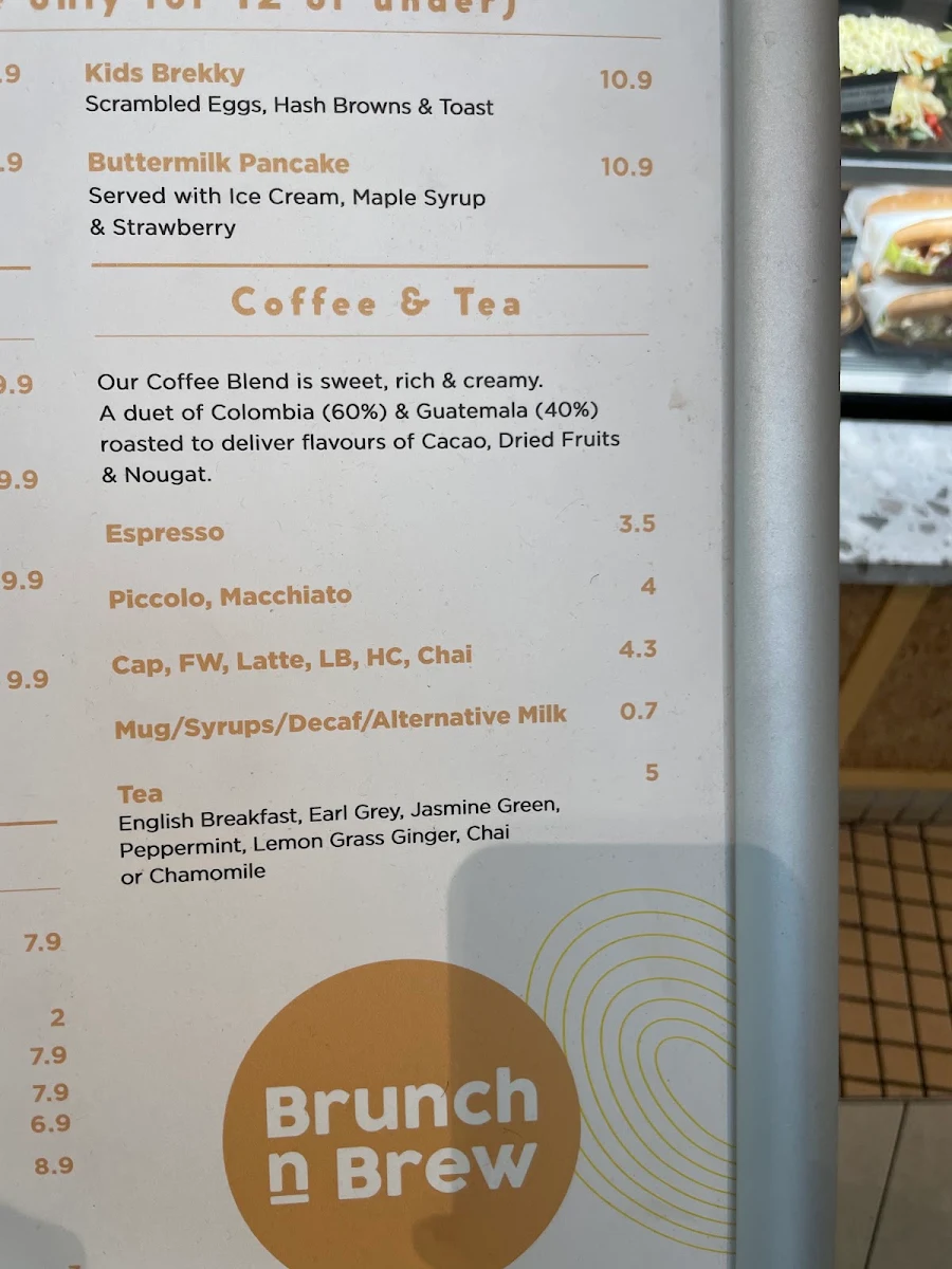 Menu, Brunch N Brew @ Home Co Tuggerah