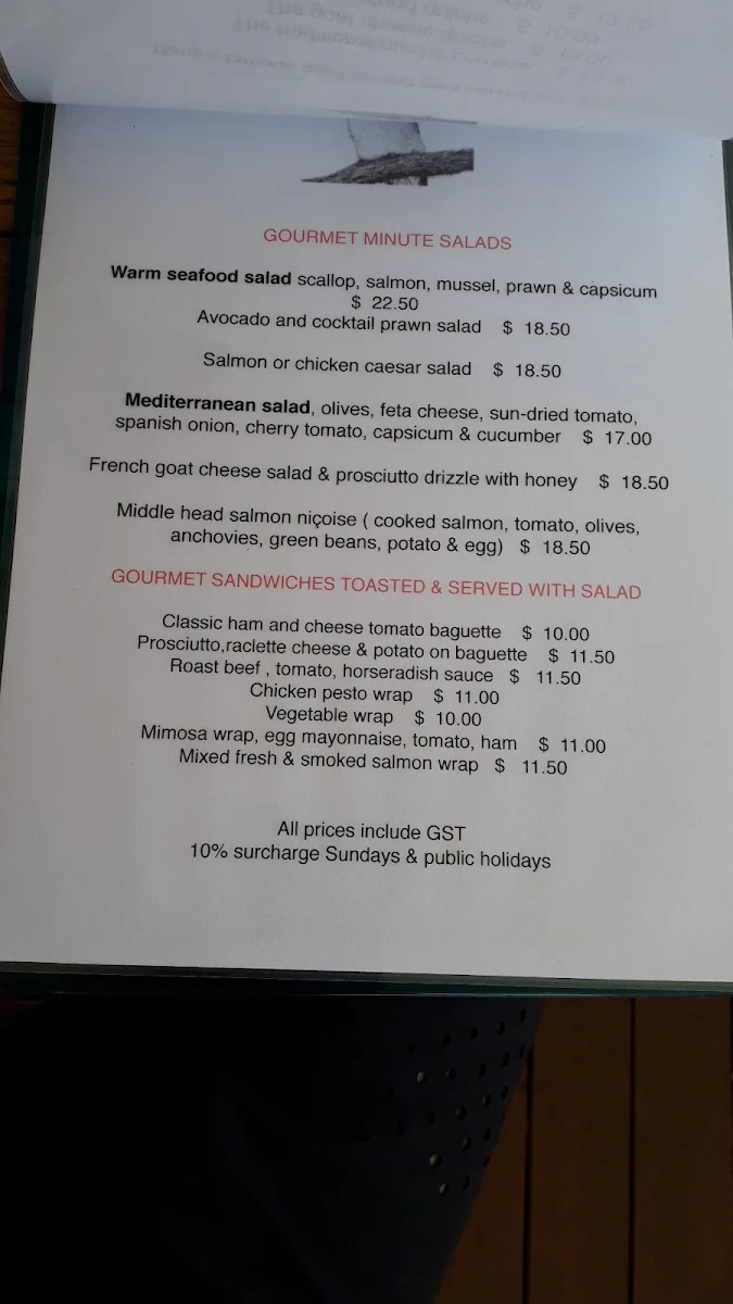 Menu, Middle Head Cafe