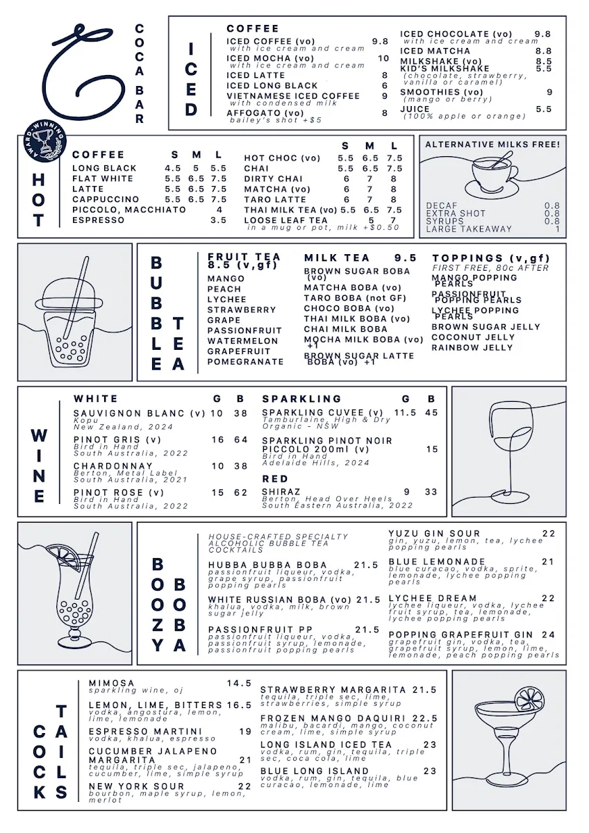 Menu, Coca Bar | Cafe