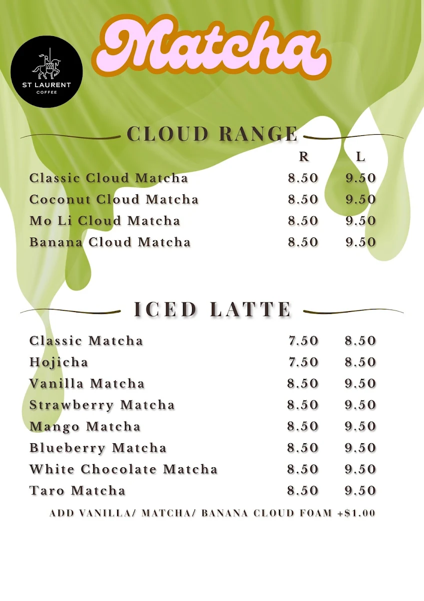 Menu, St Laurent Coffee Macquarie University