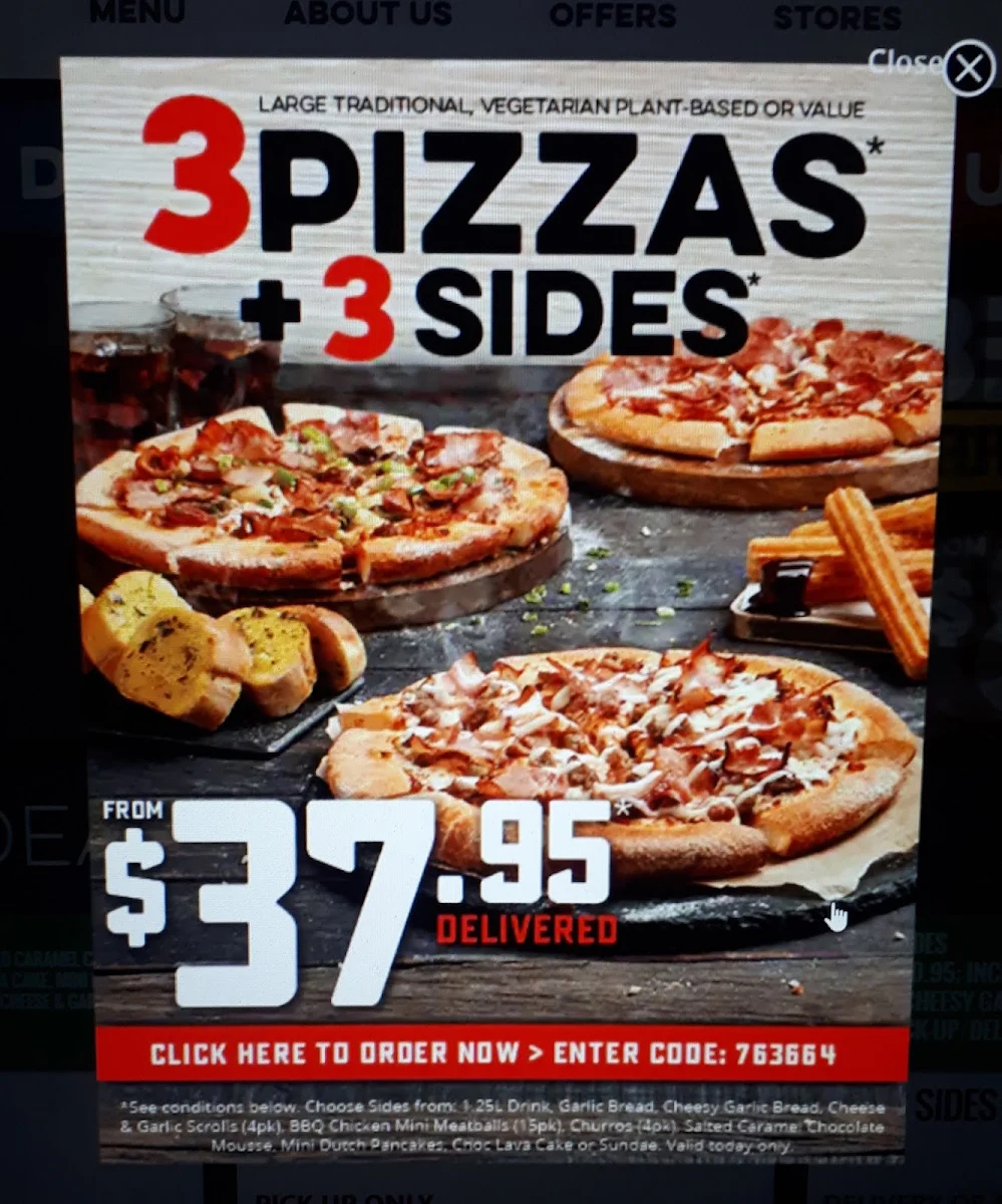 Menu, Domino's Pizza Burpengary