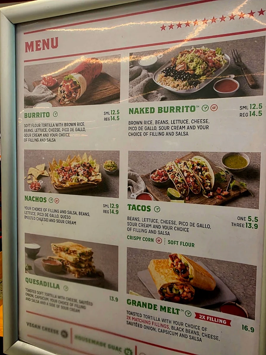 Menu, Mad Mex Narellan