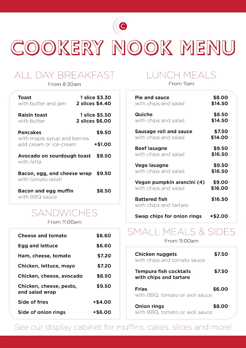 Menu, Cookery Nook