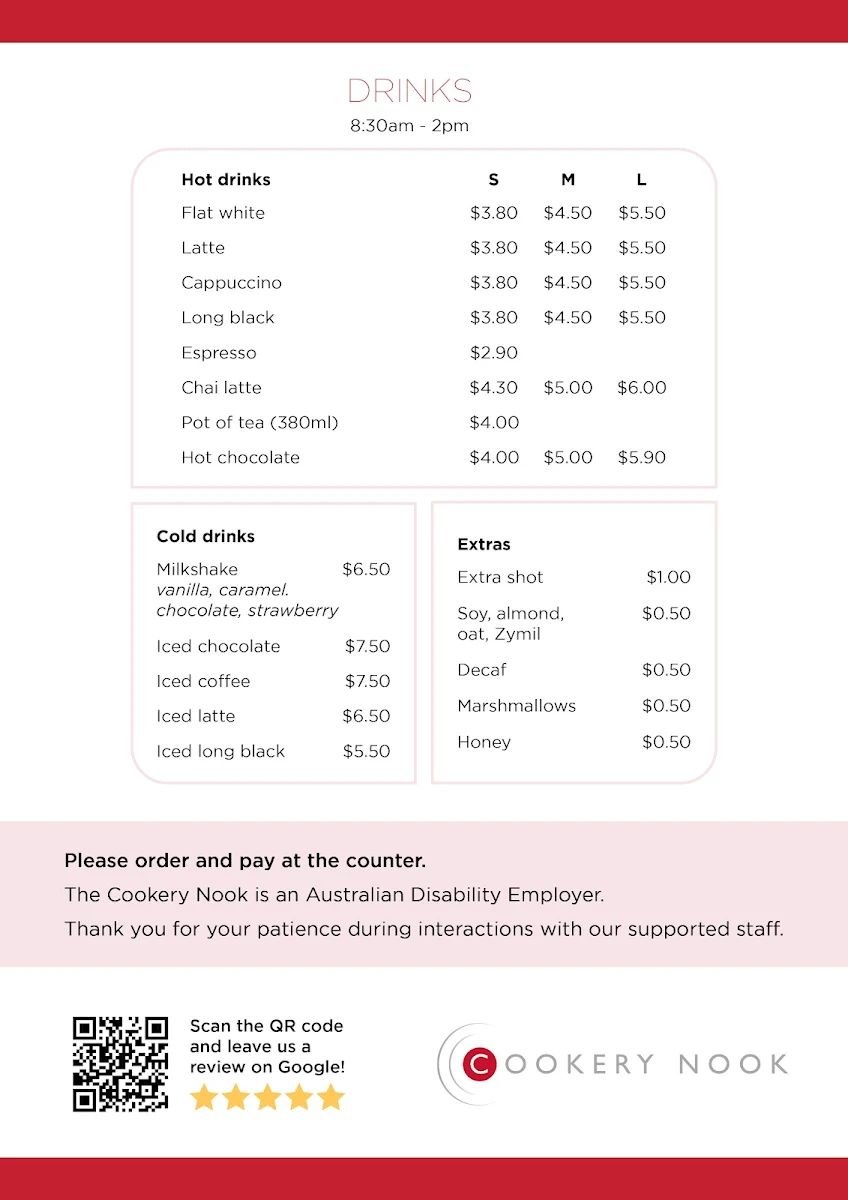 Menu, Cookery Nook