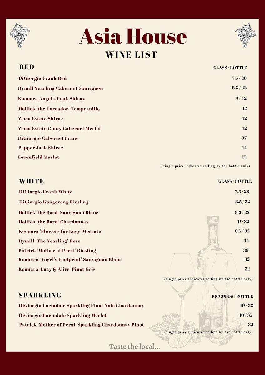 Menu, Asia House