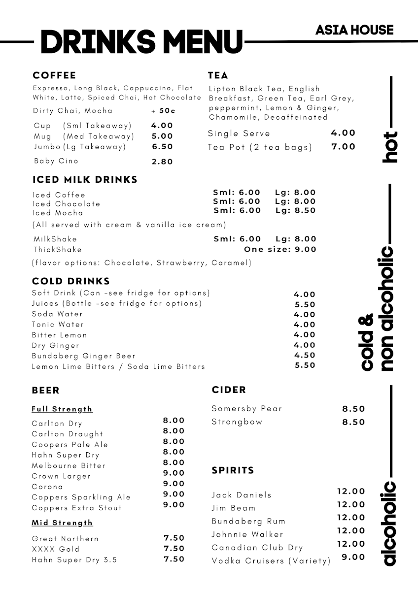 Menu, Asia House
