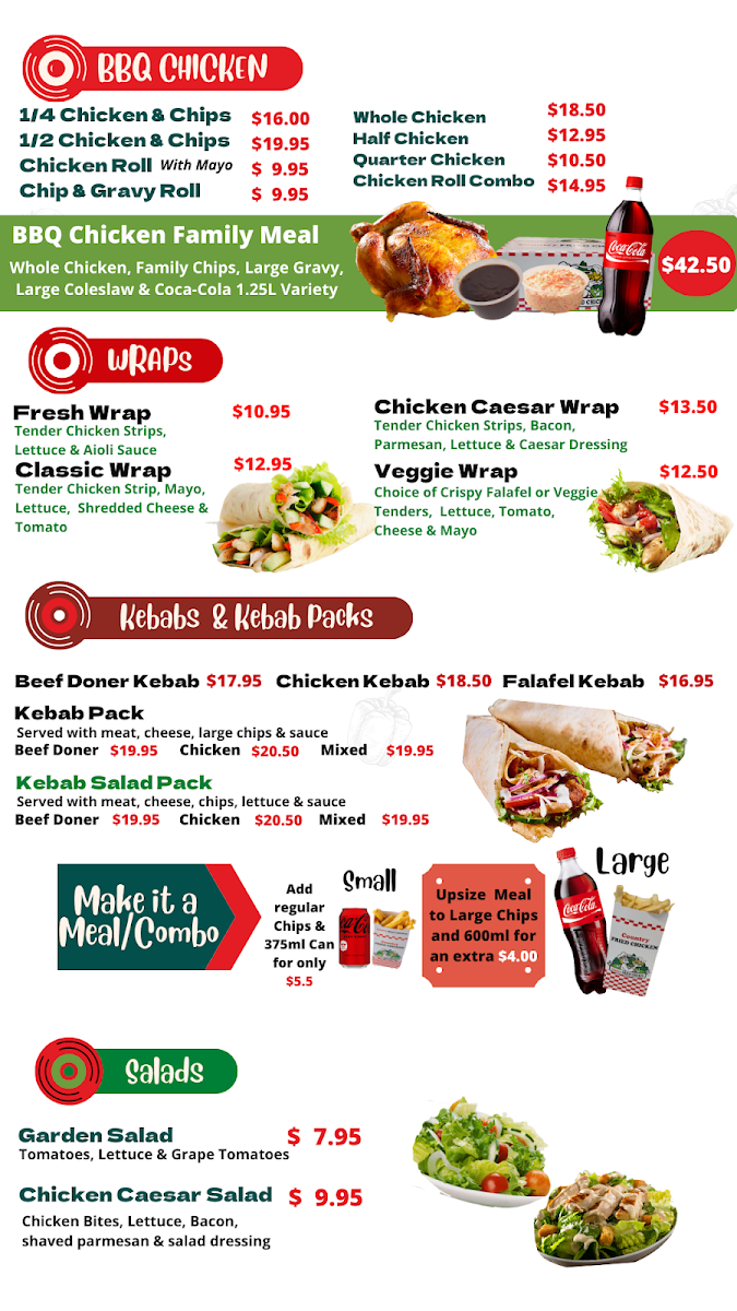 Menu, Kicky’s Take-Away Halls Creek