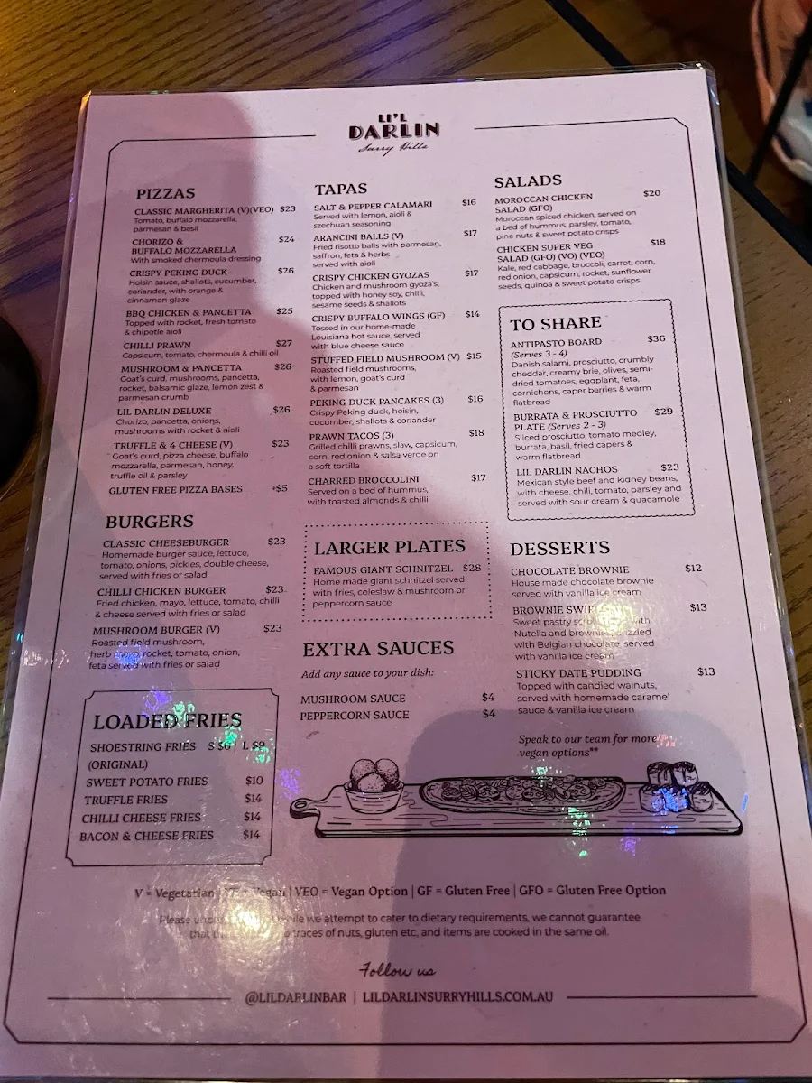 Menu, Li'l Darlin Surry Hills