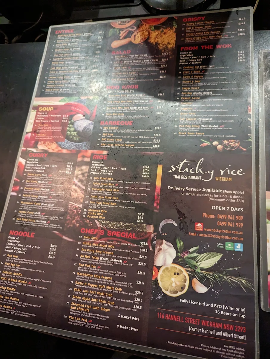 Menu, Sticky Rice Wickham