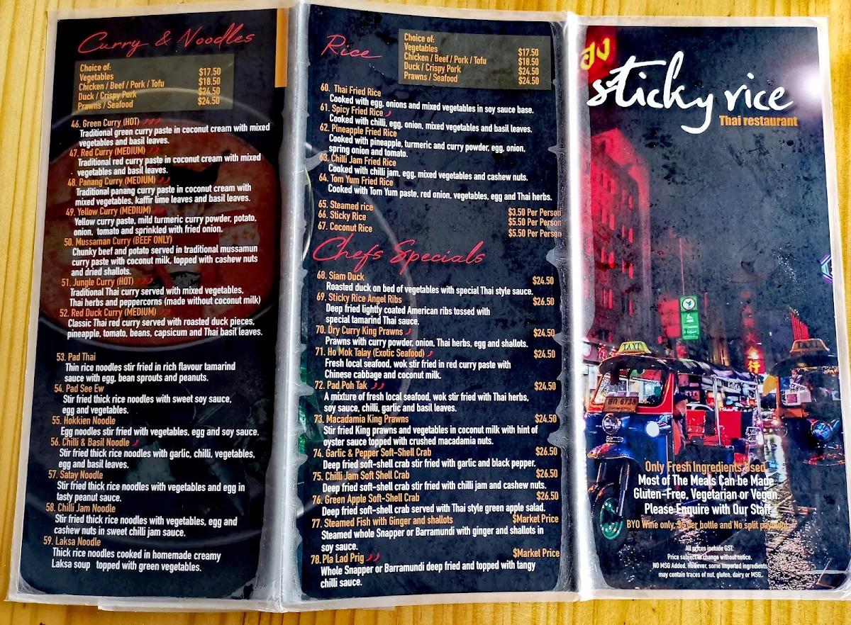 Menu, Sticky Rice Wickham